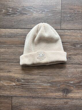 Adidas Cream Ribbed Fold-Over Beanie with Trefoil Patch